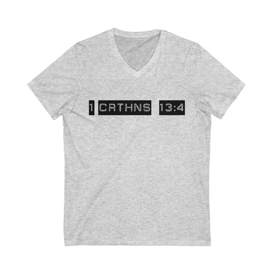 Unisex Jersey Short Sleeve V-Neck Tee - Love is Patient, Love is Kind